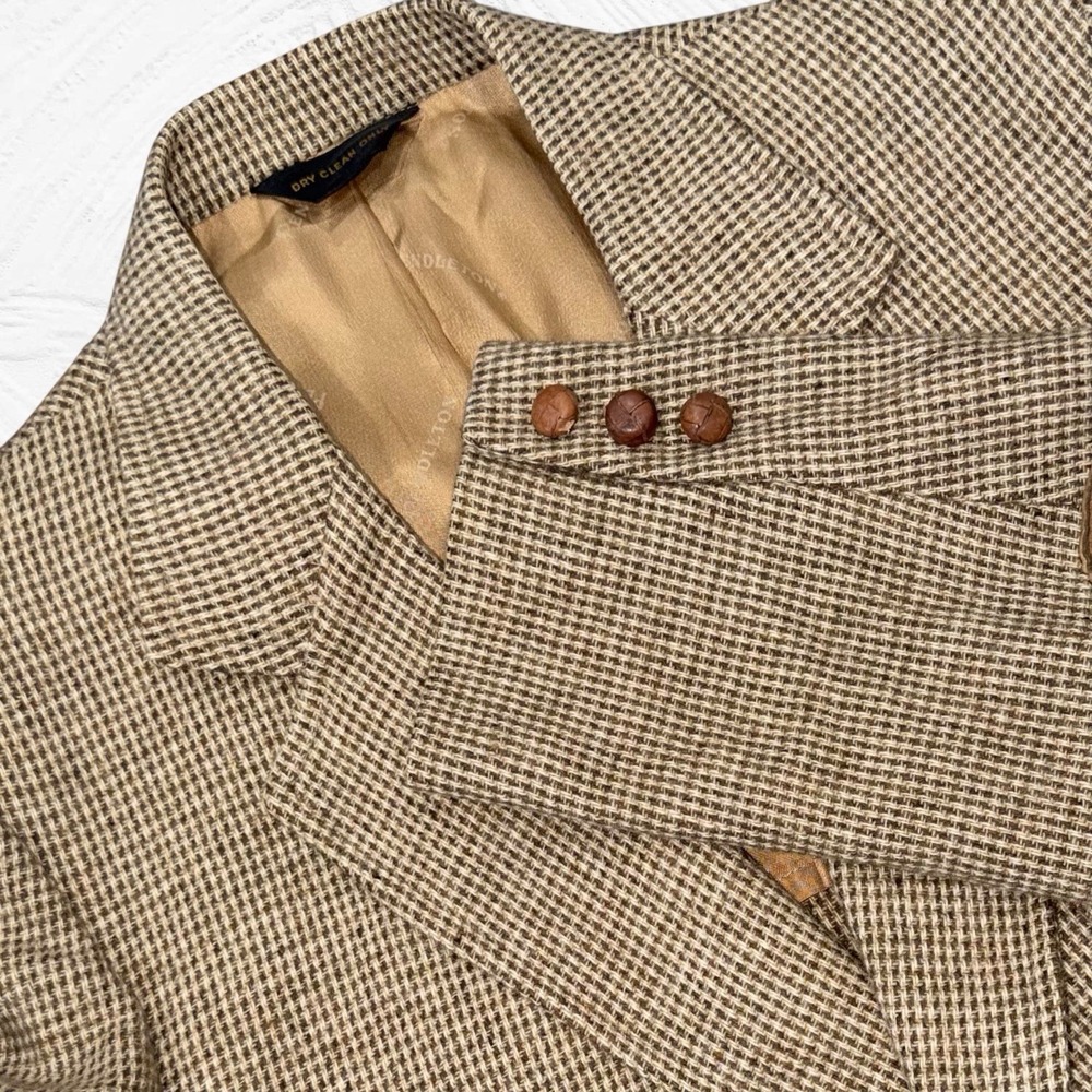 Vintage Pendleton 44L ? Blazer Brown Wool Tweed‎ Elbow Patches USA Houndstooth